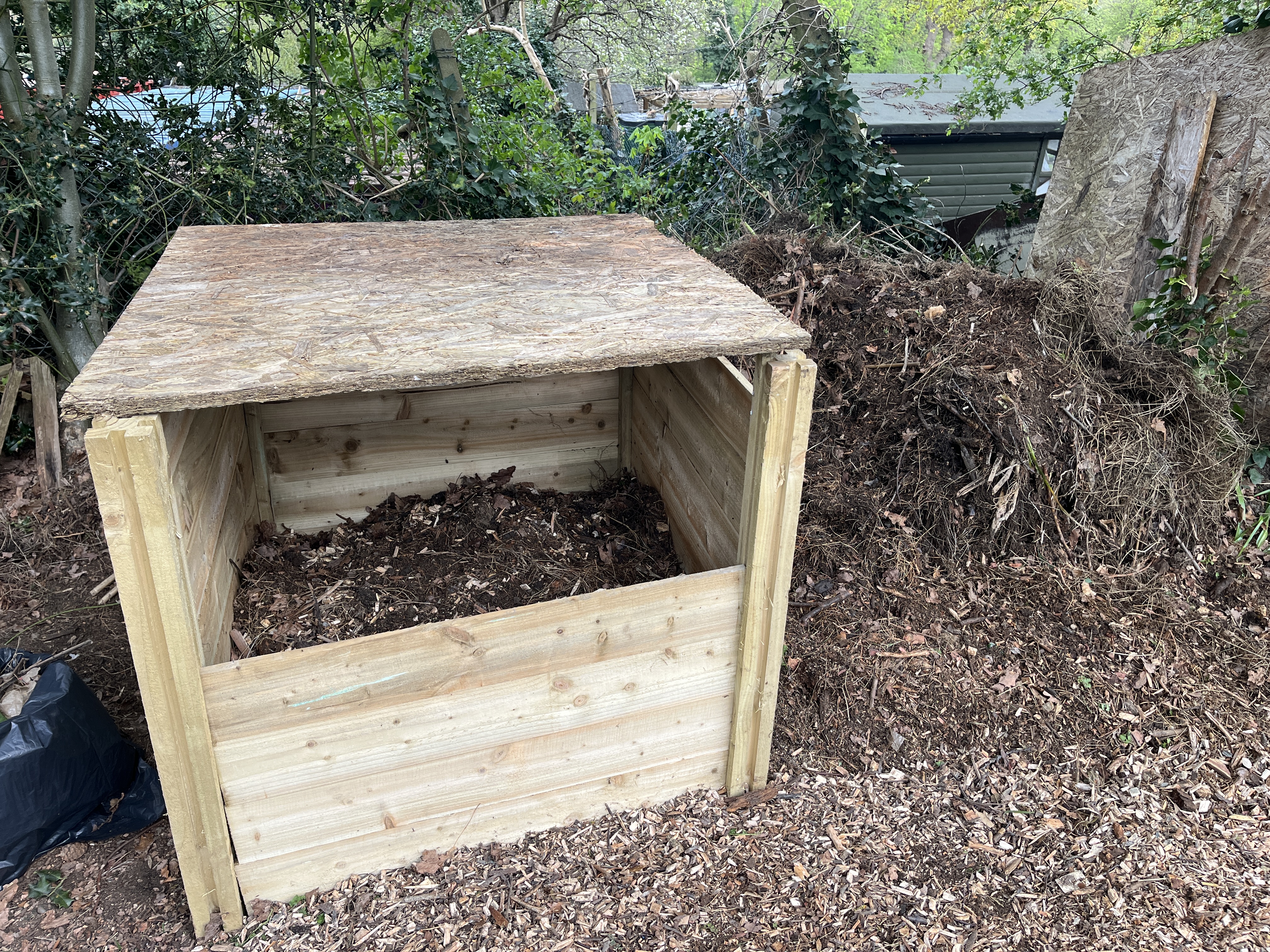 The new composting bays in place